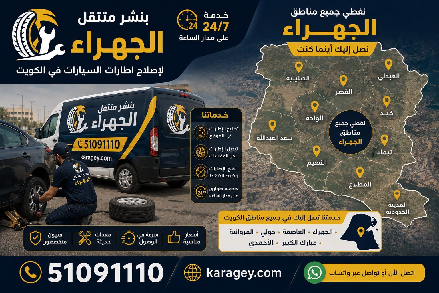 بنشر متنقل الجهراء بنشر متنقل الجهراء لإصلاح إطارات السيارات في الكويت