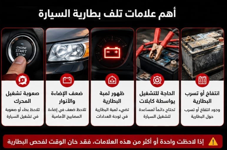 علامات تلف بطارية السيارة ومتى تحتاج إلى تغييرها بطارية سيارة تحتاج إلى فحص ومعرفة مدى صلاحيتها