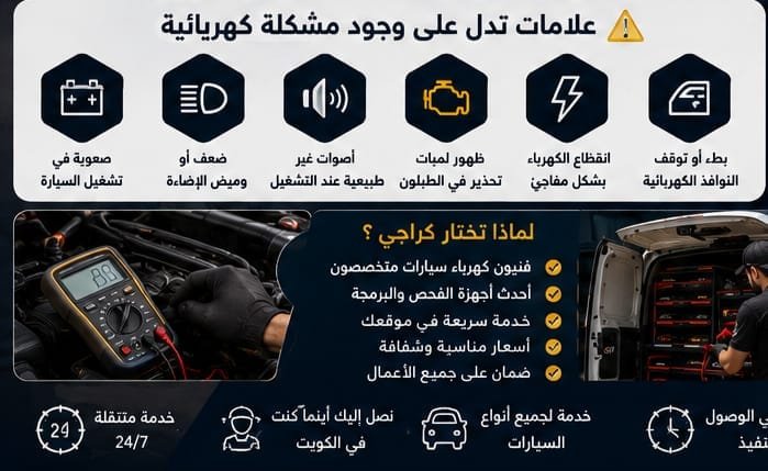 فحص كهرباء السيارة في الكويت وتشخيص الأعطال الكهربائية
