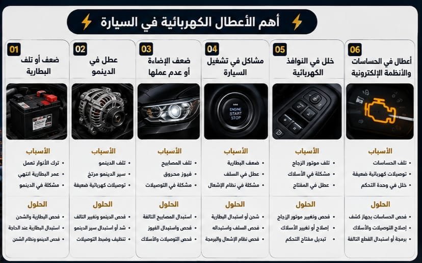 تشخيص أعطال كهرباء السيارات والبطارية والدينمو