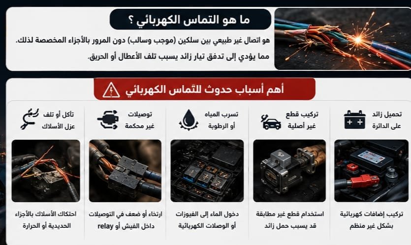 التماس كهربائي في السيارة وأسباب العطل الكهربائي