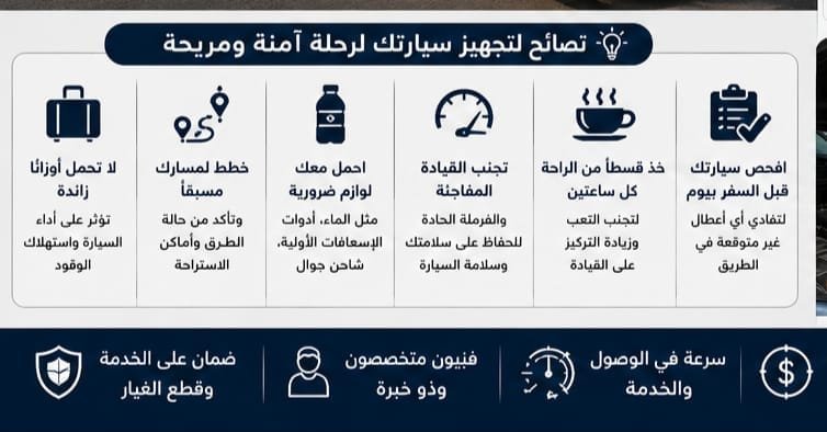 فحص سوائل السيارة والبطارية والمحرك قبل السفر