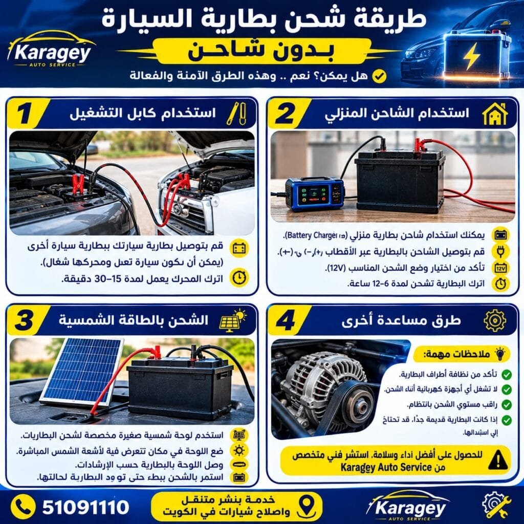 طريقة شحن بطارية السيارة بدون شاحن: هل يمكن؟ طريقة شحن بطارية السيارة بدون شاحن: هل يمكن؟